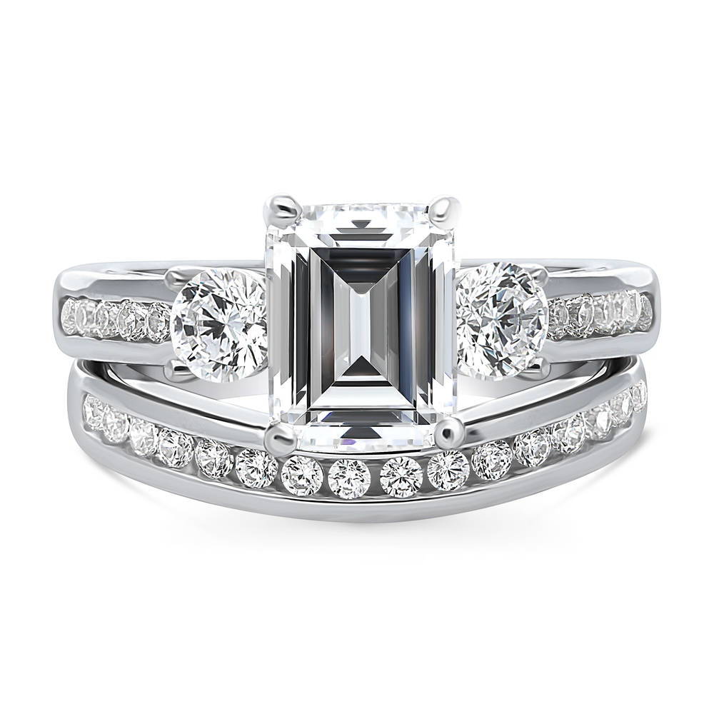 3-Stone 2.1ct Emerald Cut CZ Ring Set in Sterling Silver