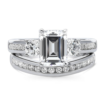 3-Stone 2.1ct Emerald Cut CZ Ring Set in Sterling Silver