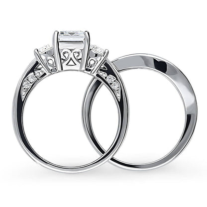 3-Stone 2.1ct Emerald Cut CZ Ring Set in Sterling Silver