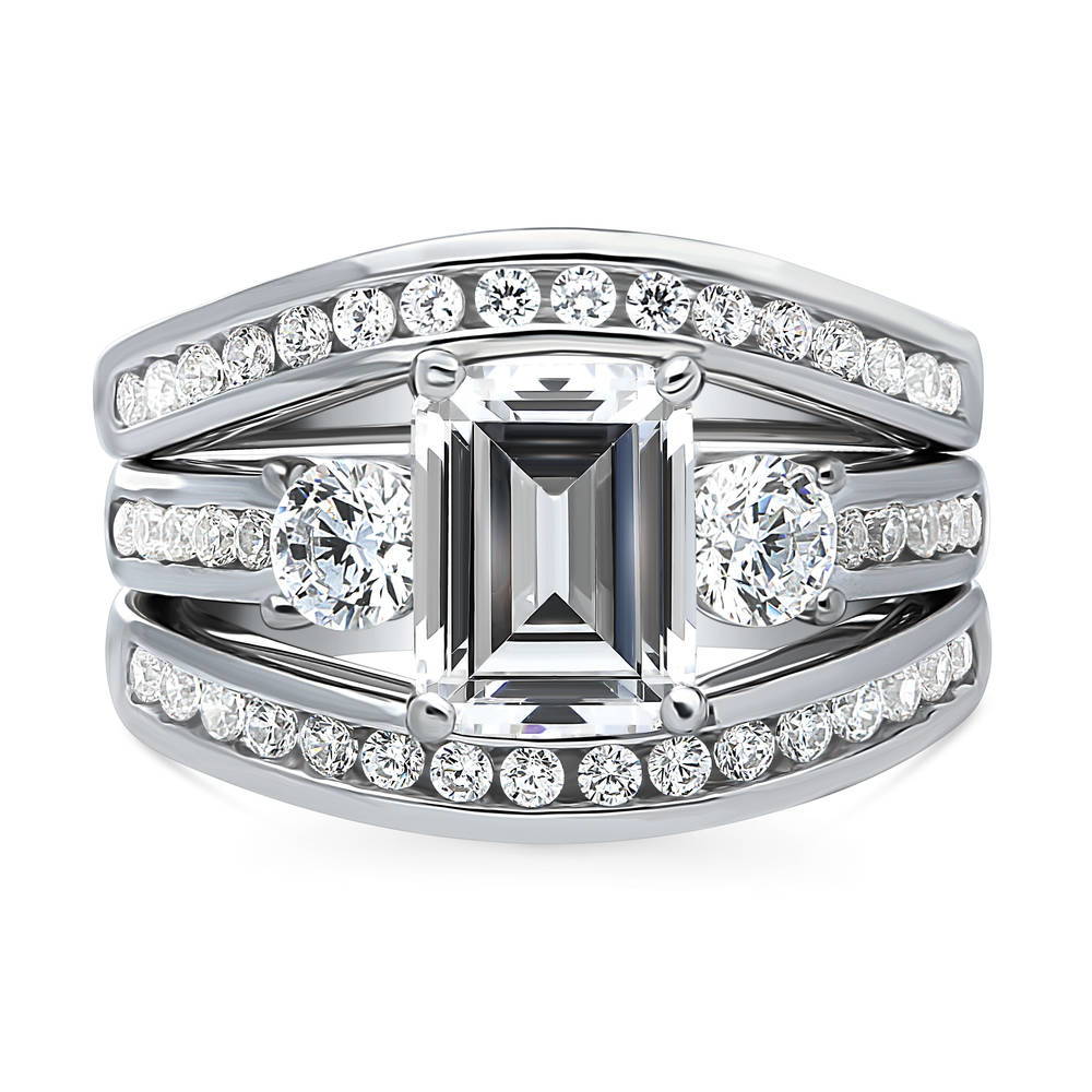 3-Stone 2.1ct Emerald Cut CZ Ring Set in Sterling Silver