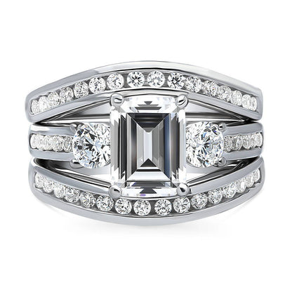 3-Stone 2.1ct Emerald Cut CZ Ring Set in Sterling Silver