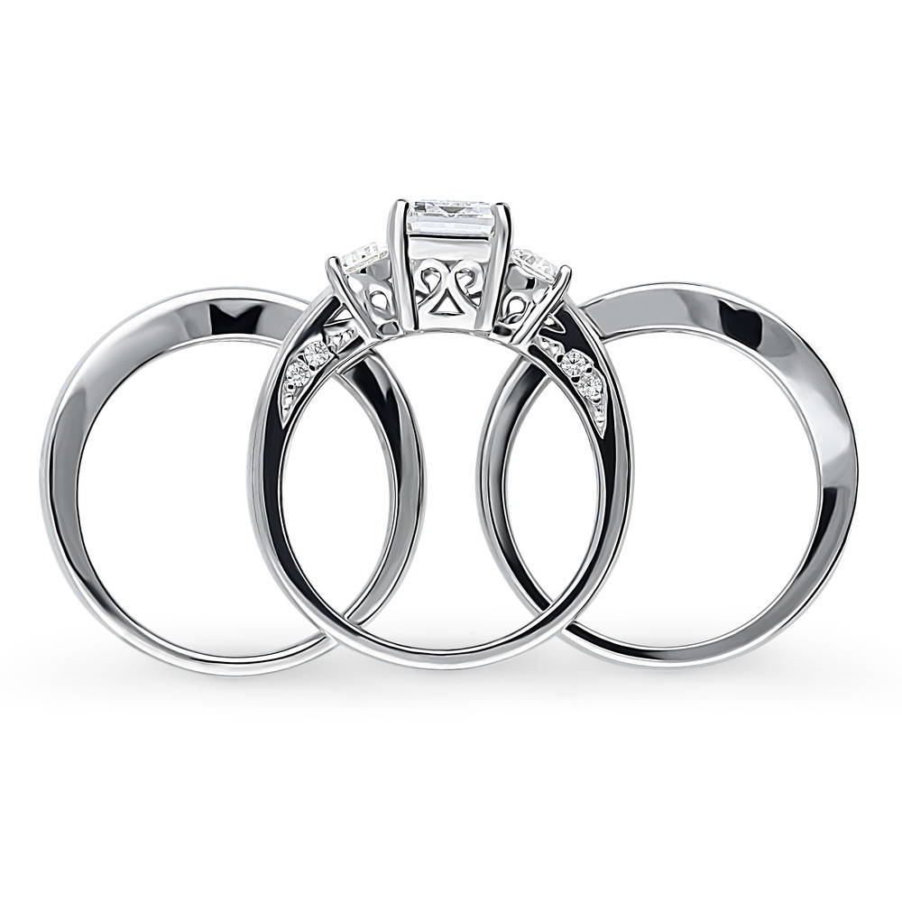 Alternate view of 3-Stone 2.1ct Emerald Cut CZ Ring Set in Sterling Silver, 8 of 19