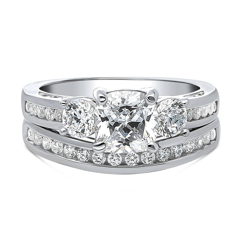 3-Stone Cushion CZ Ring Set in Sterling Silver