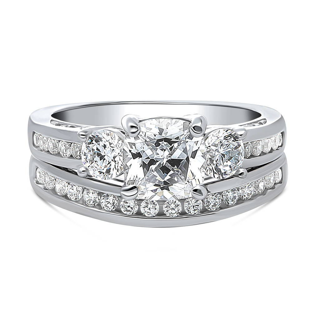 3-Stone 1.5ct Cushion CZ Ring Set in Sterling Silver