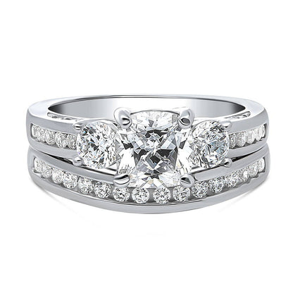 3-Stone 1.5ct Cushion CZ Ring Set in Sterling Silver