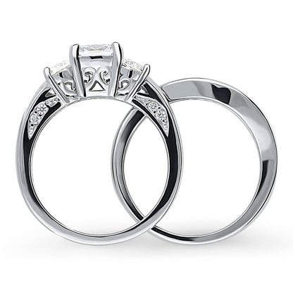 3-Stone 1.5ct Cushion CZ Ring Set in Sterling Silver