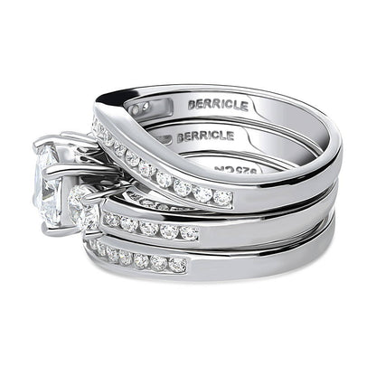 3-Stone 1.5ct Cushion CZ Ring Set in Sterling Silver