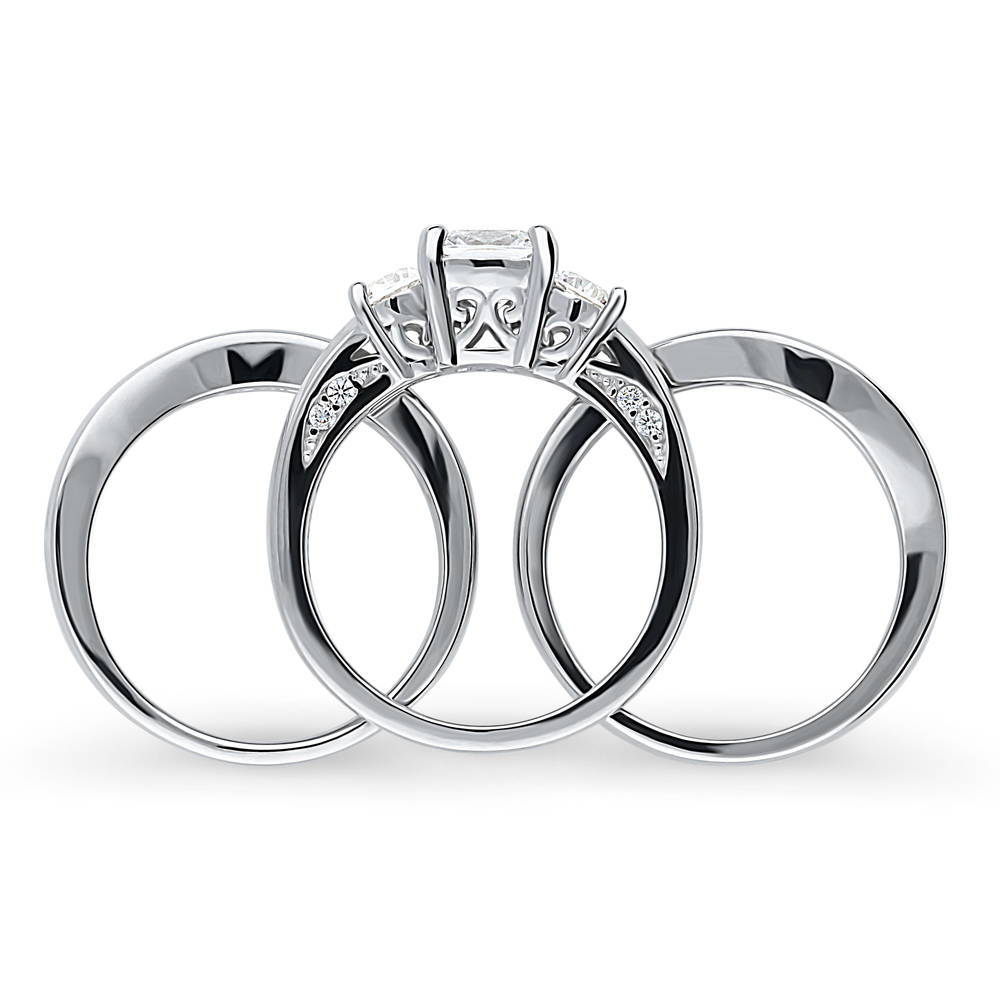 3-Stone Cushion CZ Ring Set in Sterling Silver