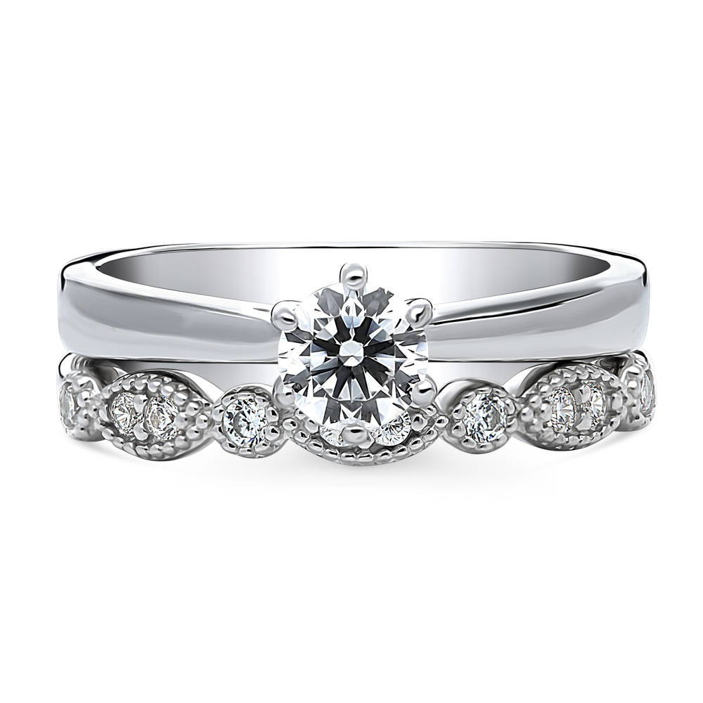 Milgrain Solitaire 0.45ct CZ Ring Set in Sterling Silver, 1 of 20