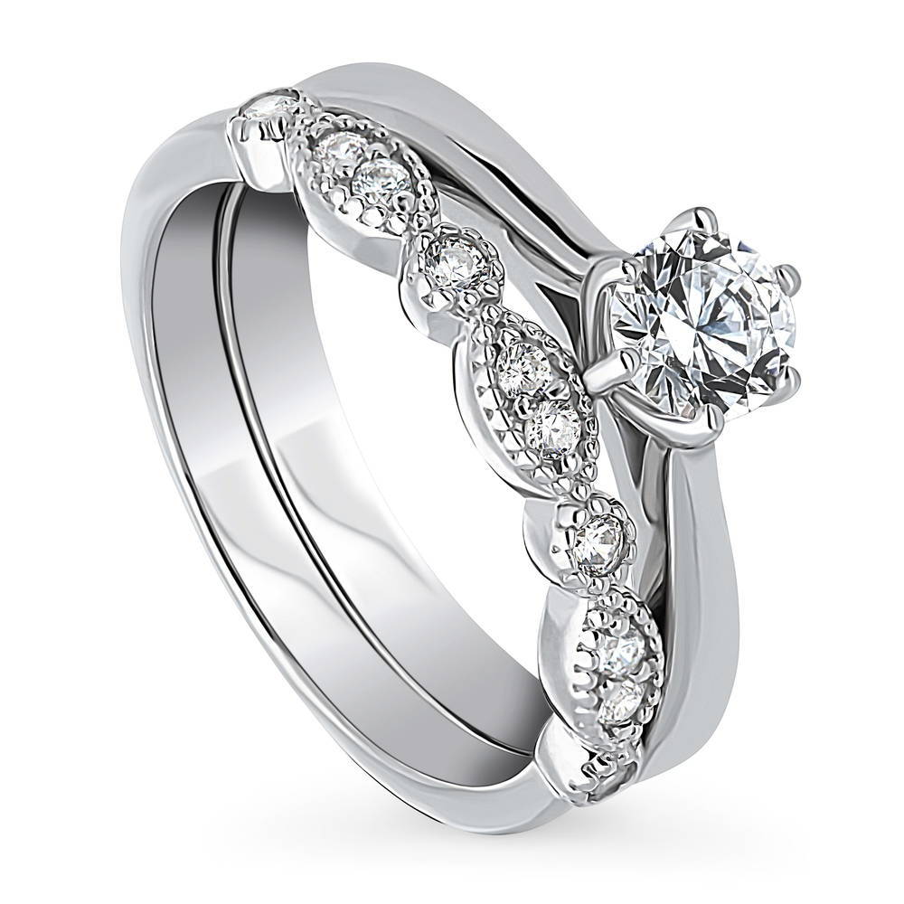 Front view of Solitaire Milgrain Art Deco 0.45ct CZ Ring Set in Sterling Silver, 4 of 20