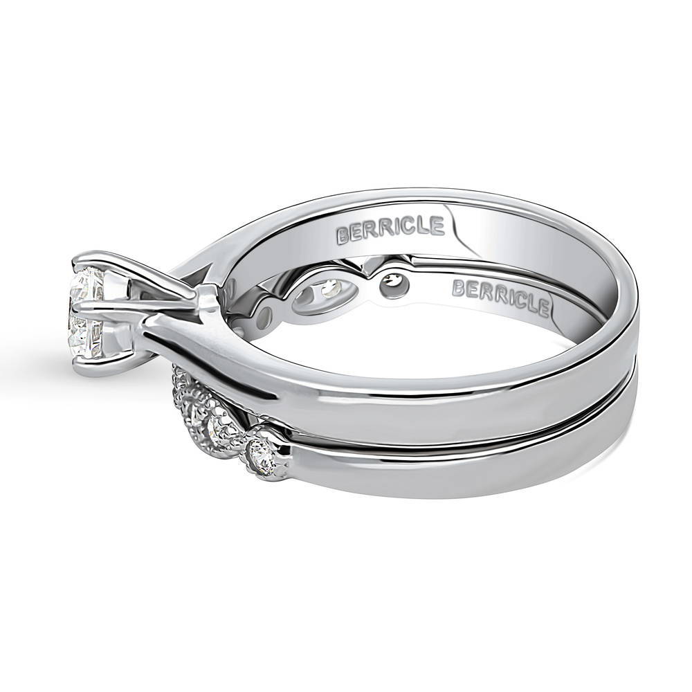 Angle view of Solitaire Milgrain Art Deco 0.45ct CZ Ring Set in Sterling Silver, 5 of 20