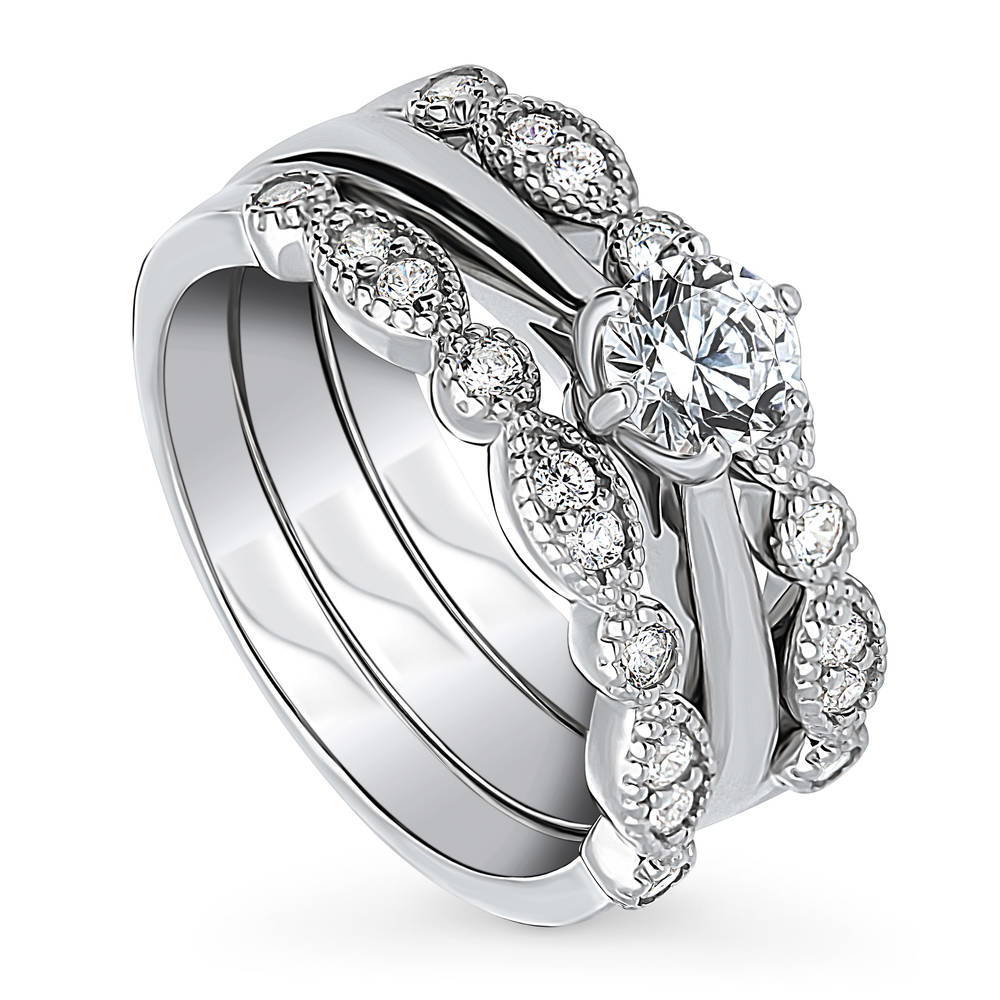 Front view of Solitaire Milgrain Art Deco 0.45ct CZ Ring Set in Sterling Silver, 4 of 20