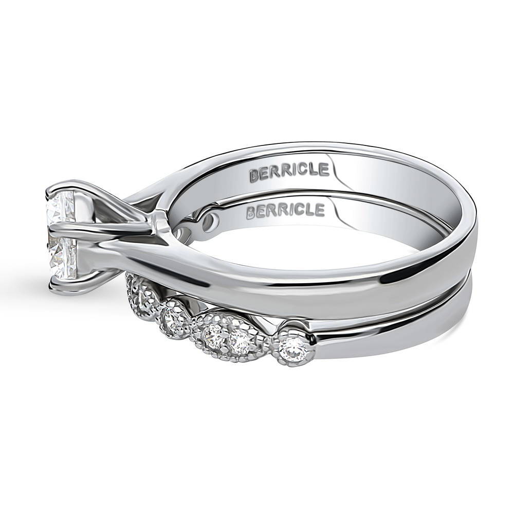 Angle view of Solitaire Milgrain Art Deco 1ct CZ Ring Set in Sterling Silver, 5 of 15