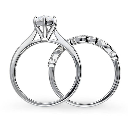 Solitaire Milgrain Art Deco 1ct CZ Ring Set in Sterling Silver