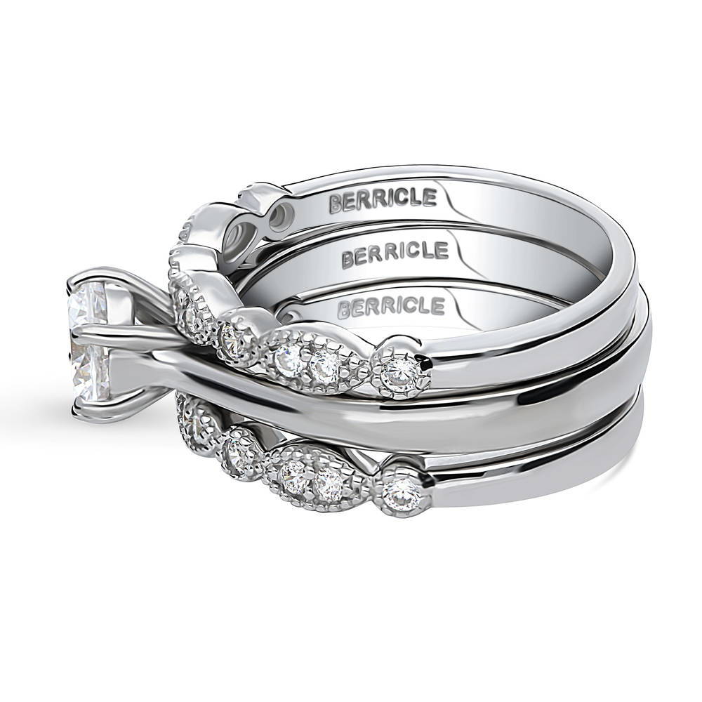 Angle view of Solitaire Milgrain Art Deco 1ct CZ Ring Set in Sterling Silver, 5 of 15