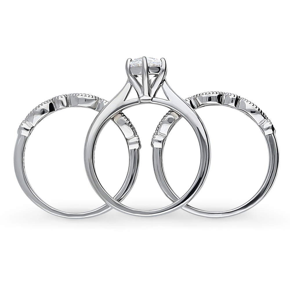 Alternate view of Solitaire Milgrain Art Deco 1ct CZ Ring Set in Sterling Silver, 8 of 15