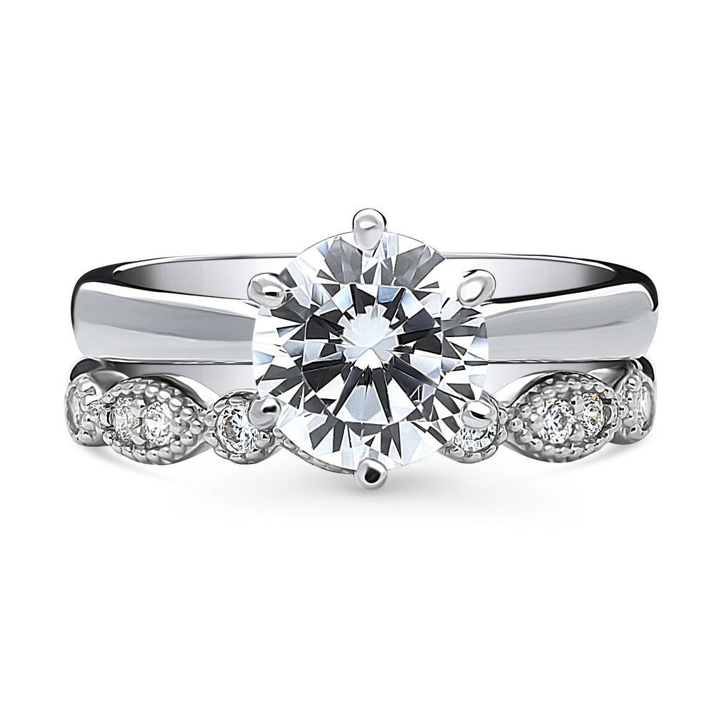 Milgrain Solitaire 2ct CZ Ring Set in Sterling Silver, 1 of 20
