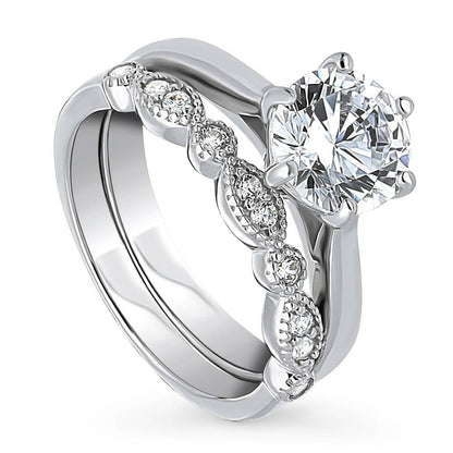 Solitaire Milgrain Art Deco 2ct CZ Ring Set in Sterling Silver