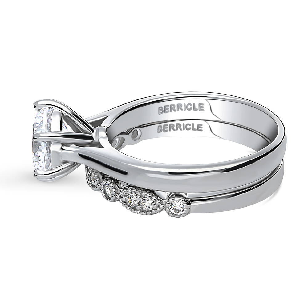 Angle view of Milgrain Solitaire 2ct CZ Ring Set in Sterling Silver, 5 of 20