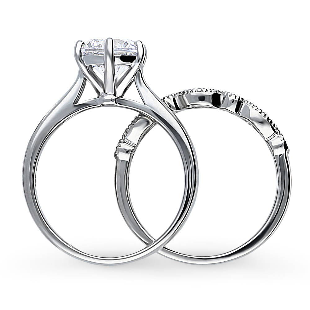 Alternate view of Solitaire Milgrain Art Deco 2ct CZ Ring Set in Sterling Silver, 8 of 20