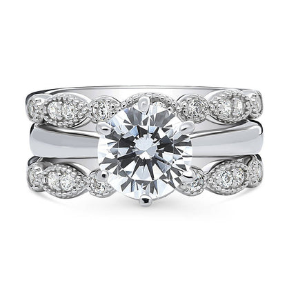 Solitaire Milgrain Art Deco 2ct CZ Ring Set in Sterling Silver