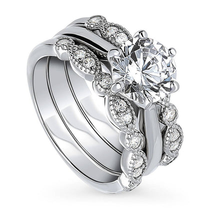 Solitaire Milgrain Art Deco 2ct CZ Ring Set in Sterling Silver