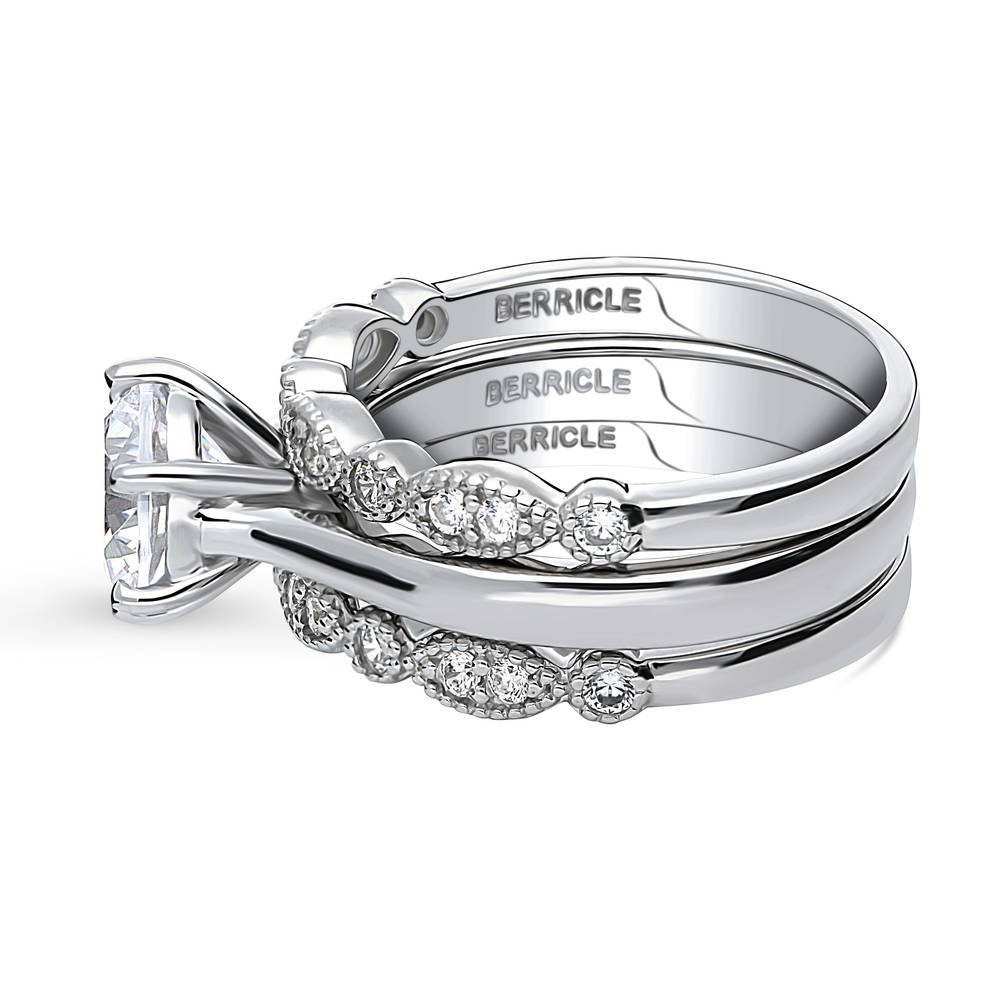 Angle view of Solitaire Milgrain Art Deco 2ct CZ Ring Set in Sterling Silver, 5 of 20
