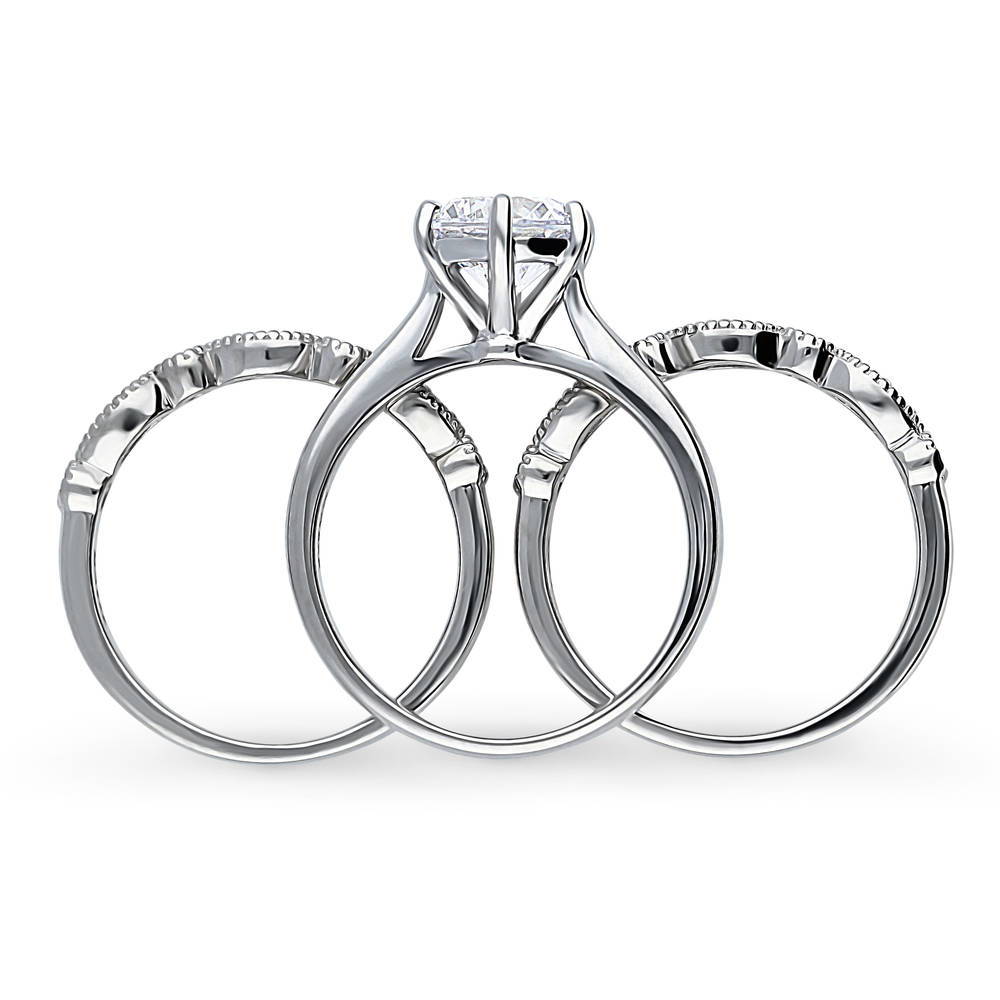 Alternate view of Solitaire Milgrain Art Deco 2ct CZ Ring Set in Sterling Silver, 8 of 20