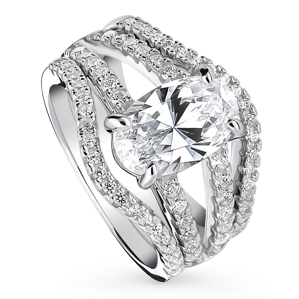 Solitaire 2.7ct Oval CZ Split Shank Ring Set in Sterling Silver