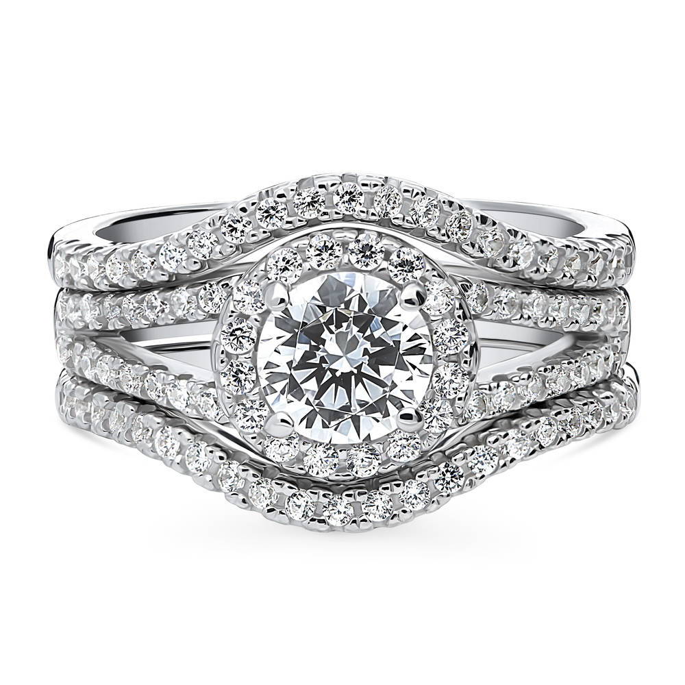 Halo Wishbone CZ Split Shank Ring Set in Sterling Silver, 1 of 19
