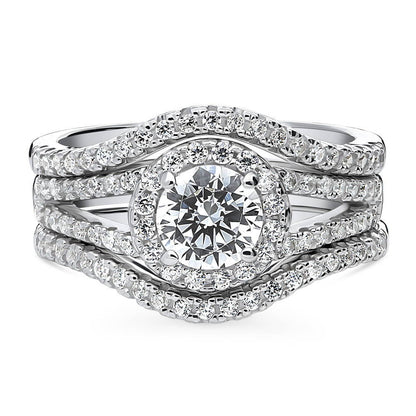 Halo Wishbone CZ Split Shank Ring Set in Sterling Silver