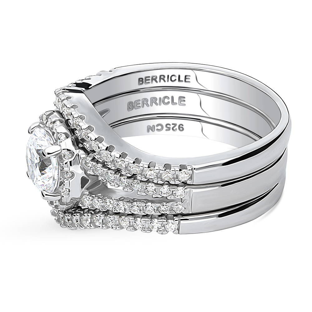 Halo Wishbone CZ Split Shank Ring Set in Sterling Silver
