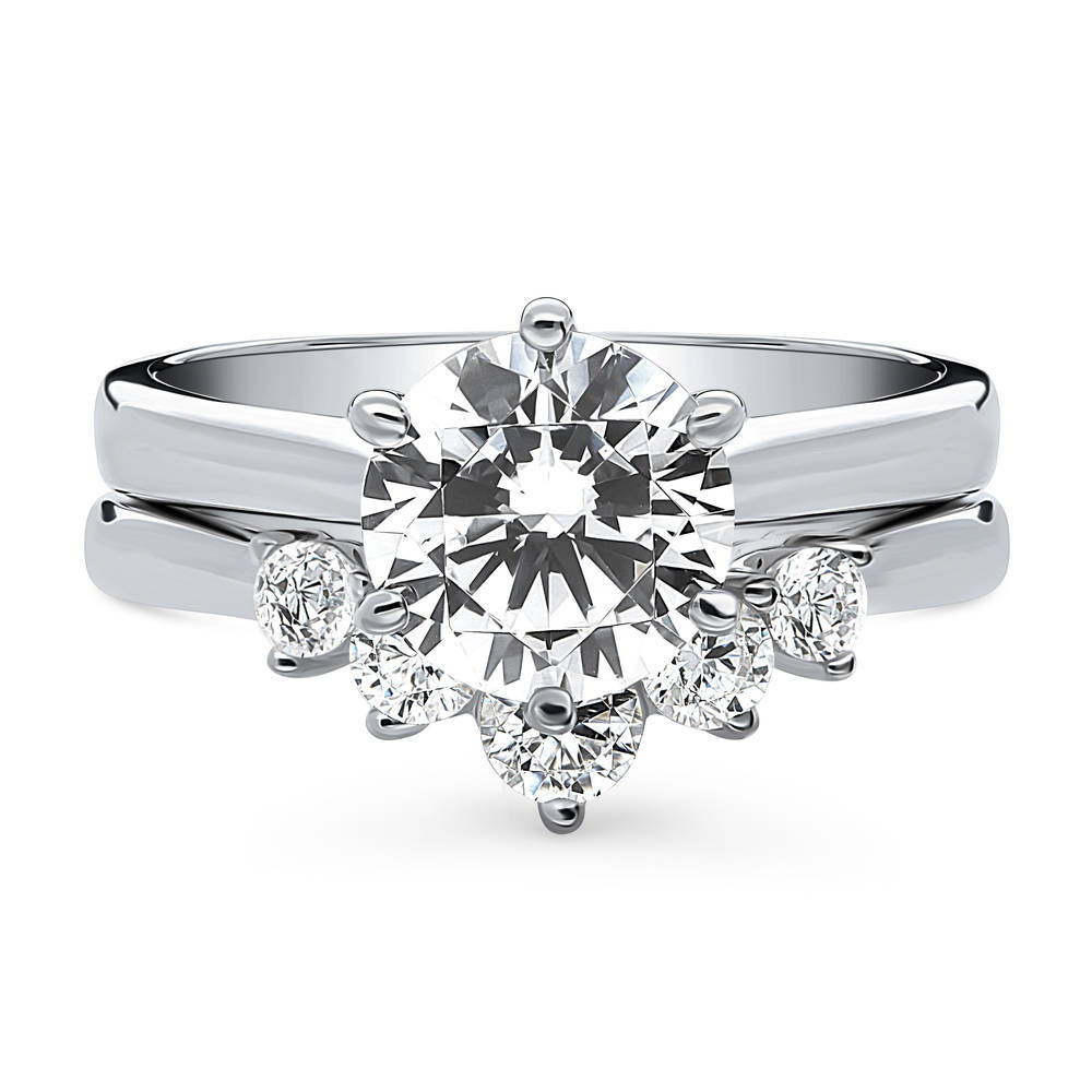 Solitaire 5-Stone Wishbone 2ct CZ Ring Set in Sterling Silver, 1 of 20
