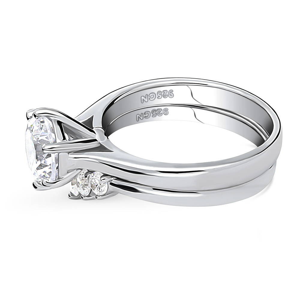 Solitaire 5-Stone Wishbone 2ct CZ Ring Set in Sterling Silver