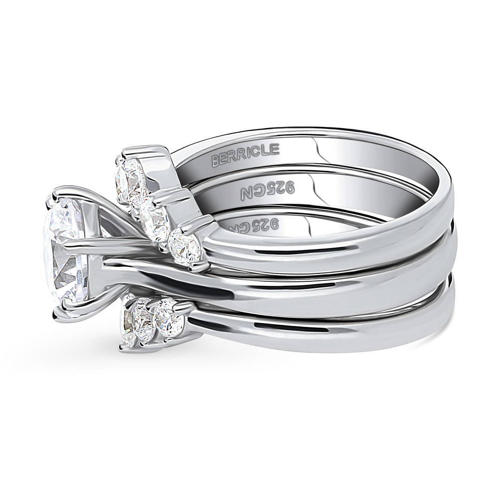 Solitaire 5-Stone Wishbone 2ct CZ Ring Set in Sterling Silver