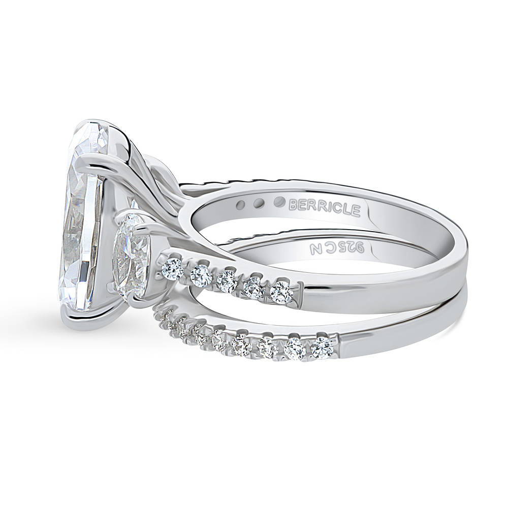 Angle view of 3-Stone 5.5ct Oval CZ Ring Set in Sterling Silver, 5 of 17