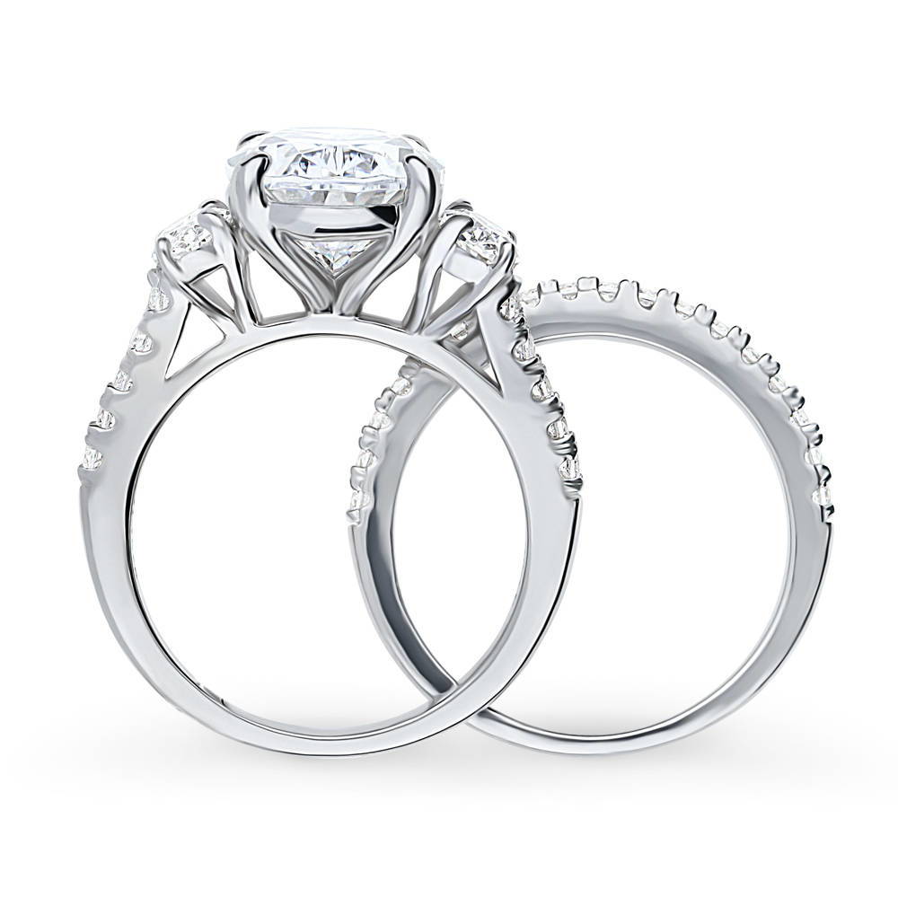 Alternate view of 3-Stone 5.5ct Oval CZ Ring Set in Sterling Silver, 8 of 17