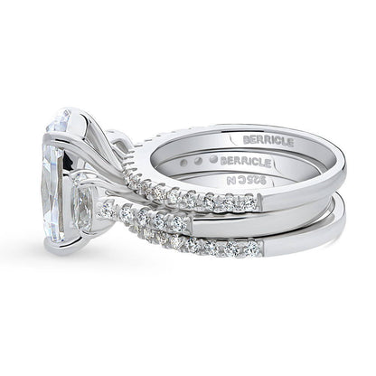 3-Stone 5.5ct Oval CZ Ring Set in Sterling Silver