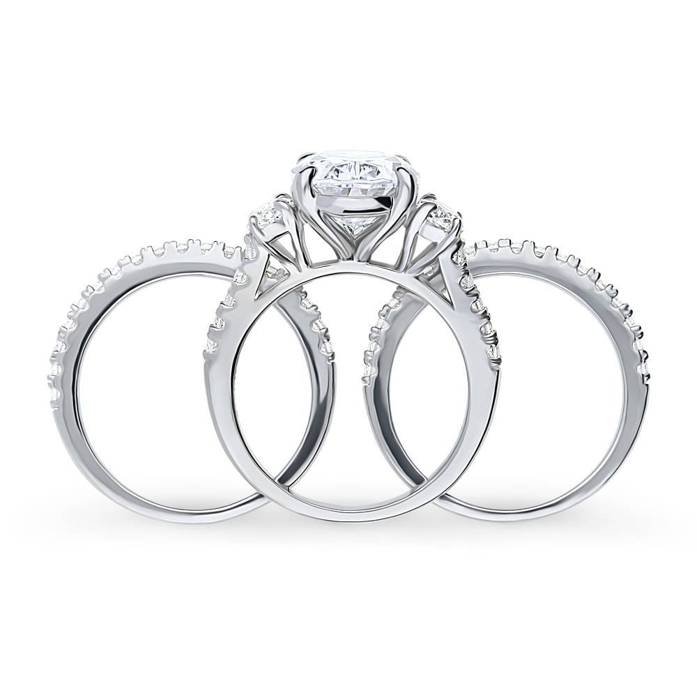 Alternate view of 3-Stone 5.5ct Oval CZ Ring Set in Sterling Silver, 8 of 17