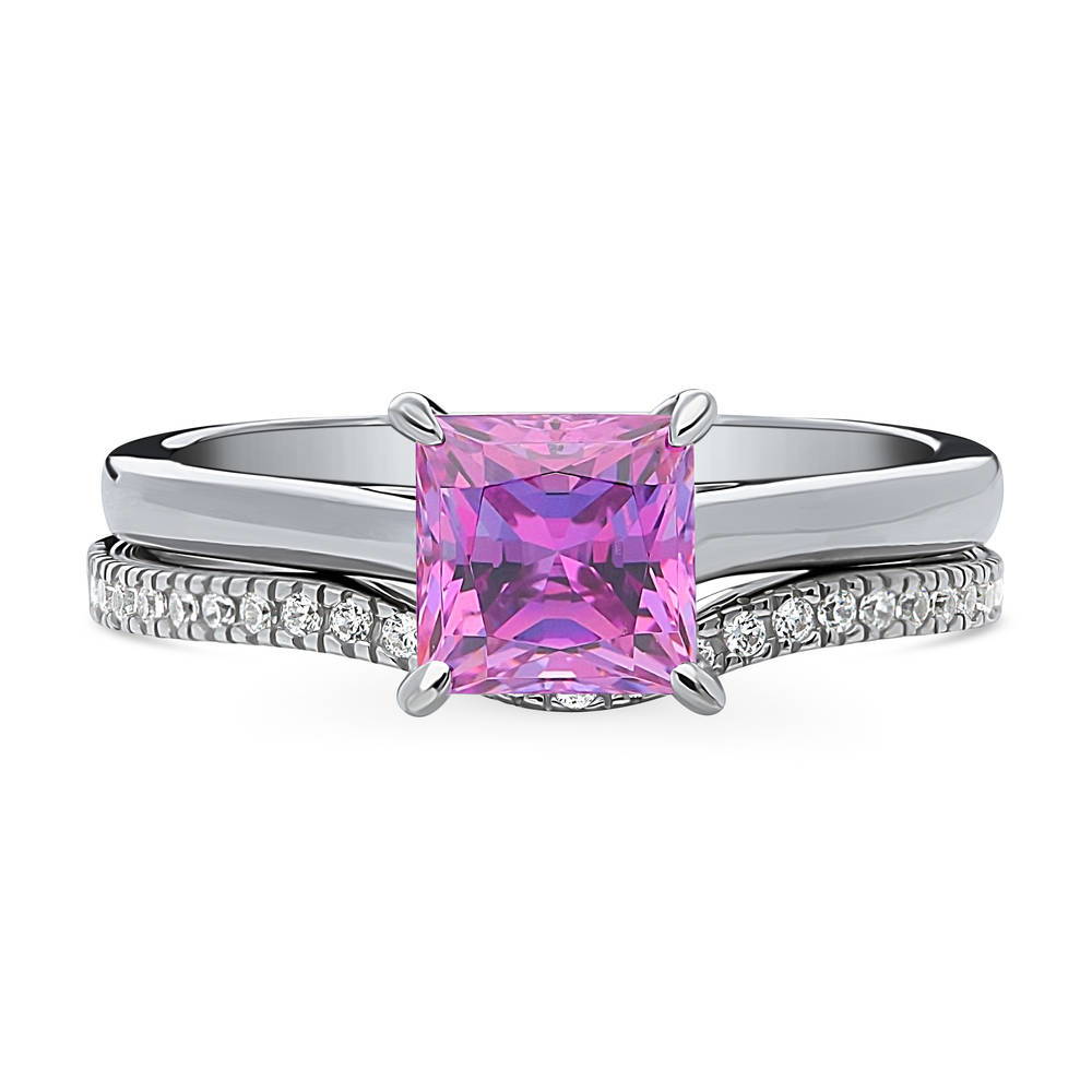 Solitaire Wishbone Purple Princess CZ Ring Set in Sterling Silver, 1 of 13