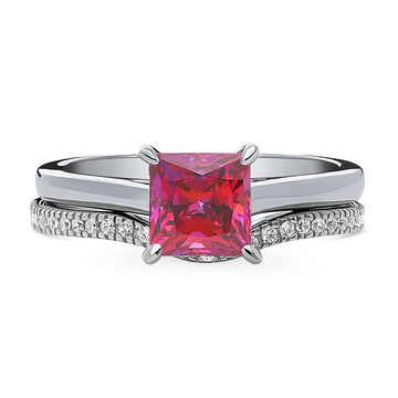 Solitaire 1.2ct Red Princess CZ Ring Set in Sterling Silver