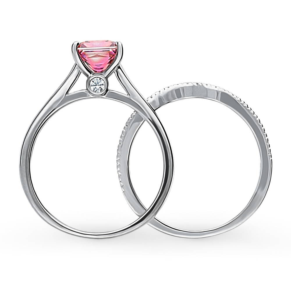 Alternate view of Solitaire Wishbone Red Princess CZ Ring Set in Sterling Silver, 8 of 17