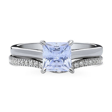 Solitaire 1.2ct Greyish Blue Princess CZ Ring Set in Sterling Silver