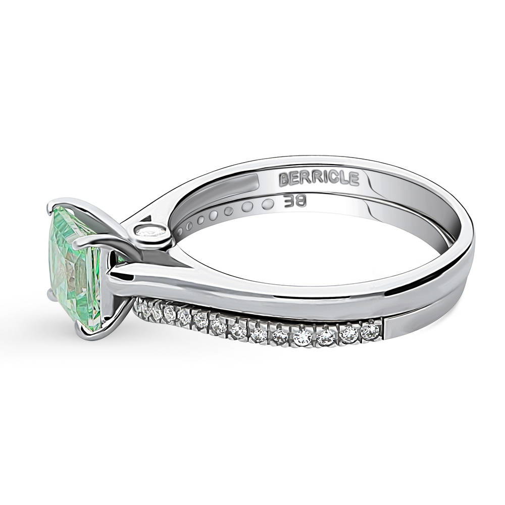 Solitaire 1.2ct Green Princess CZ Ring Set in Sterling Silver