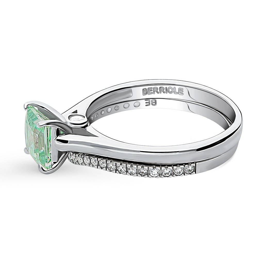 Solitaire Wishbone Green Princess CZ Ring Set in Sterling Silver