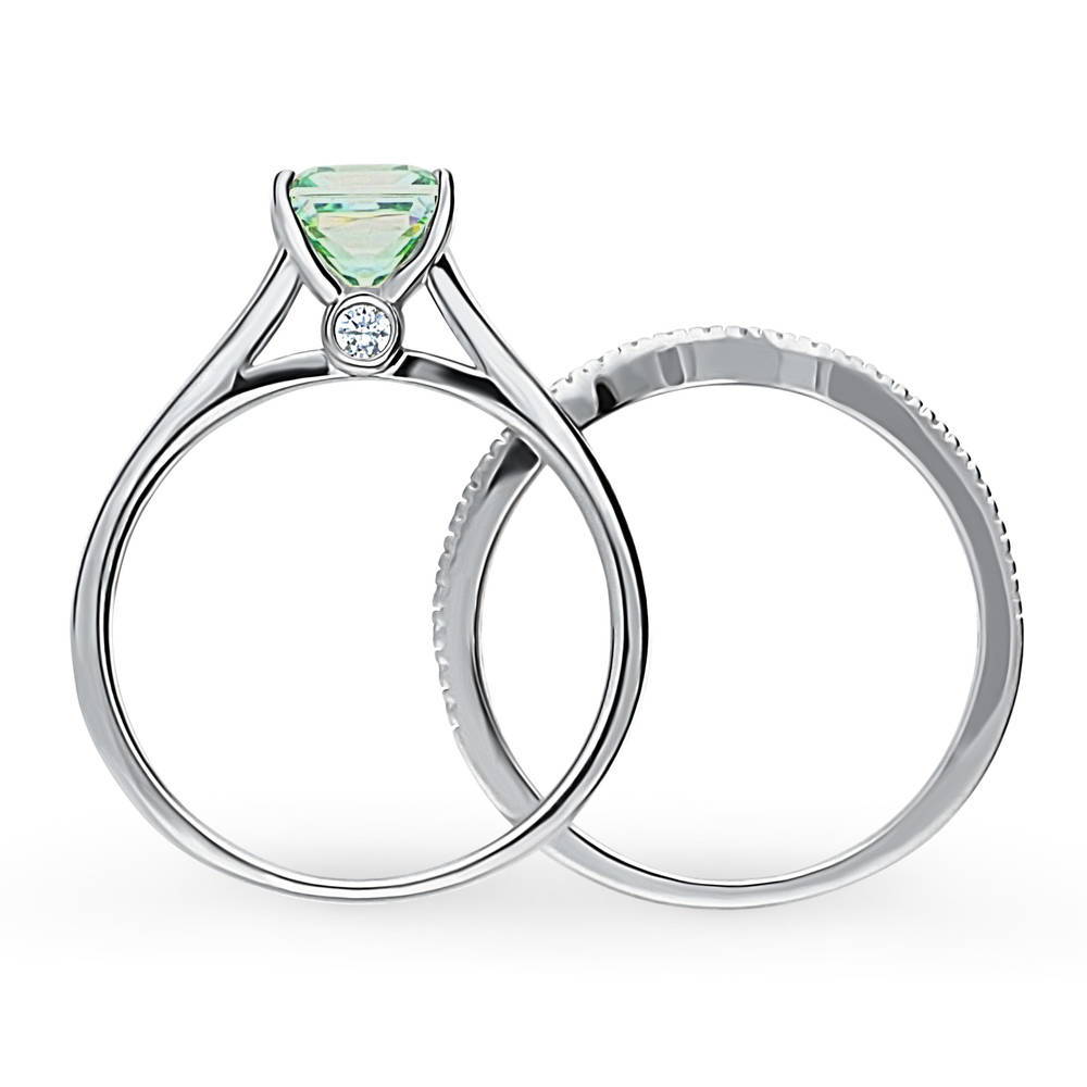 Alternate view of Solitaire Wishbone Green Princess CZ Ring Set in Sterling Silver, 4 of 12