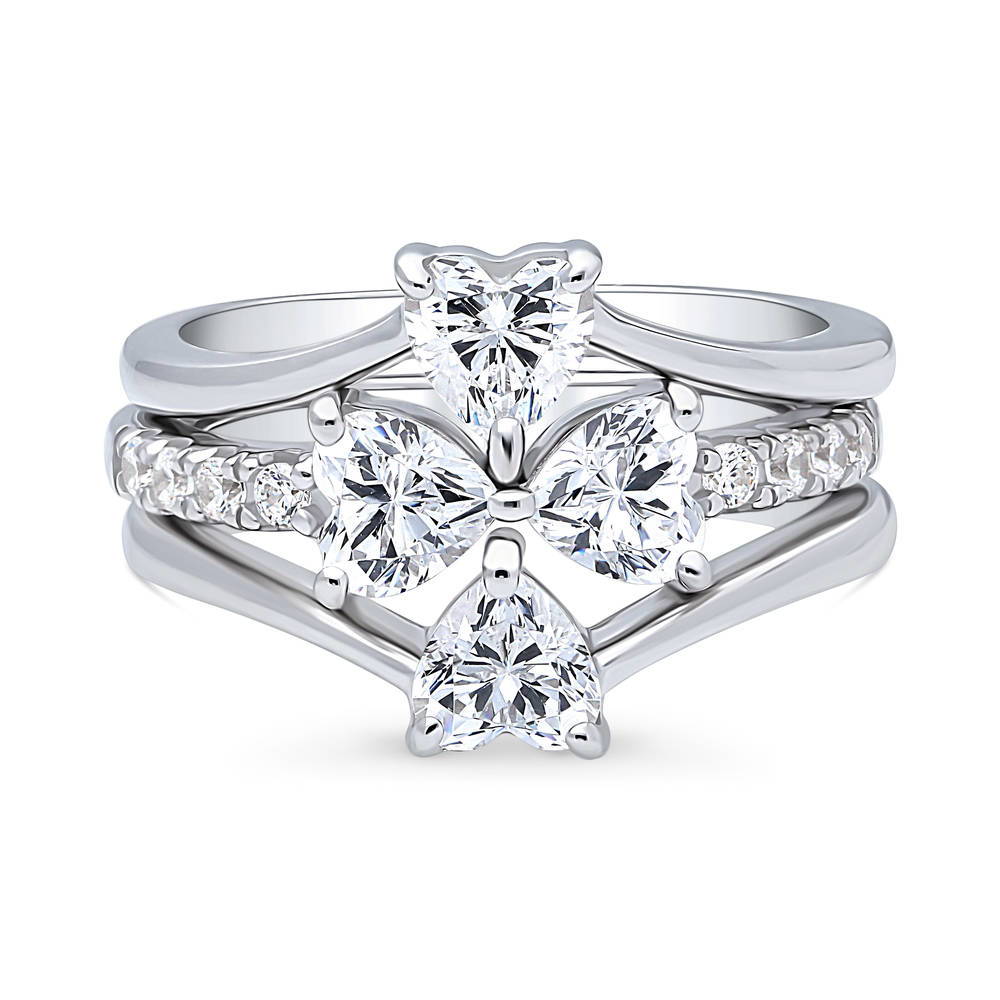 Solitaire Bow Tie Heart Heart CZ Ring Set in Sterling Silver