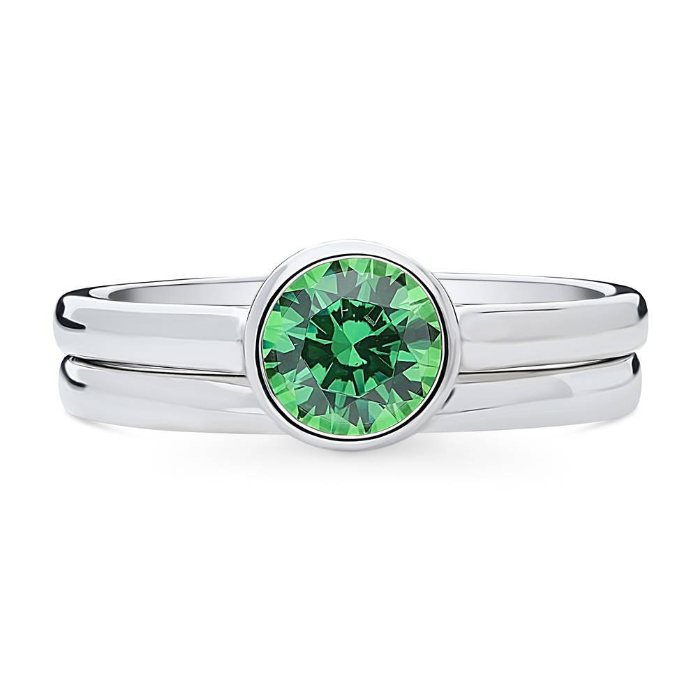 Solitaire Dome 0.8ct Green Bezel CZ Ring Set in Sterling Silver