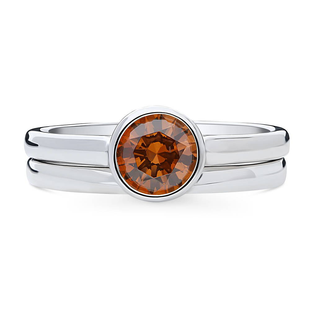 Solitaire 0.8ct Caramel Bezel CZ Ring Set in Sterling Silver, 1 of 11