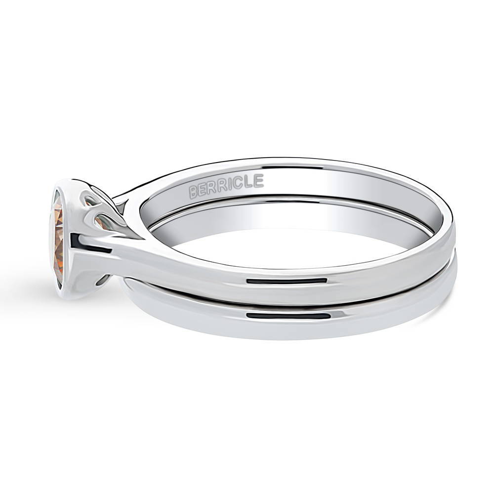 Angle view of Solitaire 0.8ct Caramel Bezel CZ Ring Set in Sterling Silver, 5 of 11